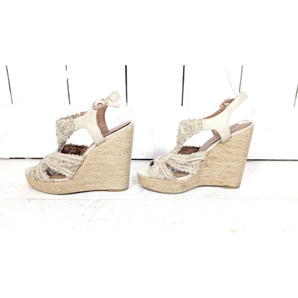 90s Lucky Brand  open toe high platform crochet wedge espadrille sandals - Picture 3 of 9